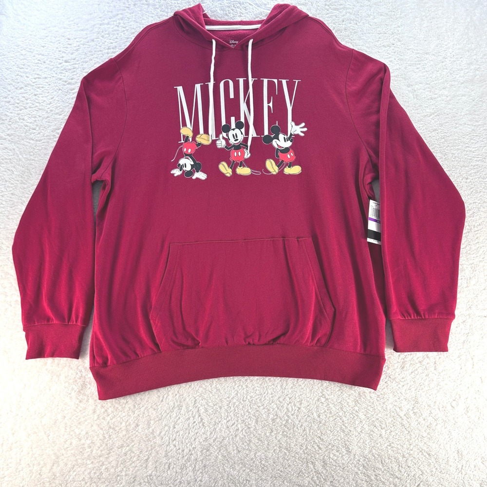 Disney‎ Mickey Mouse Mens Red Graphic Hoodie XXL Hybrid Apparel Pullover NEW